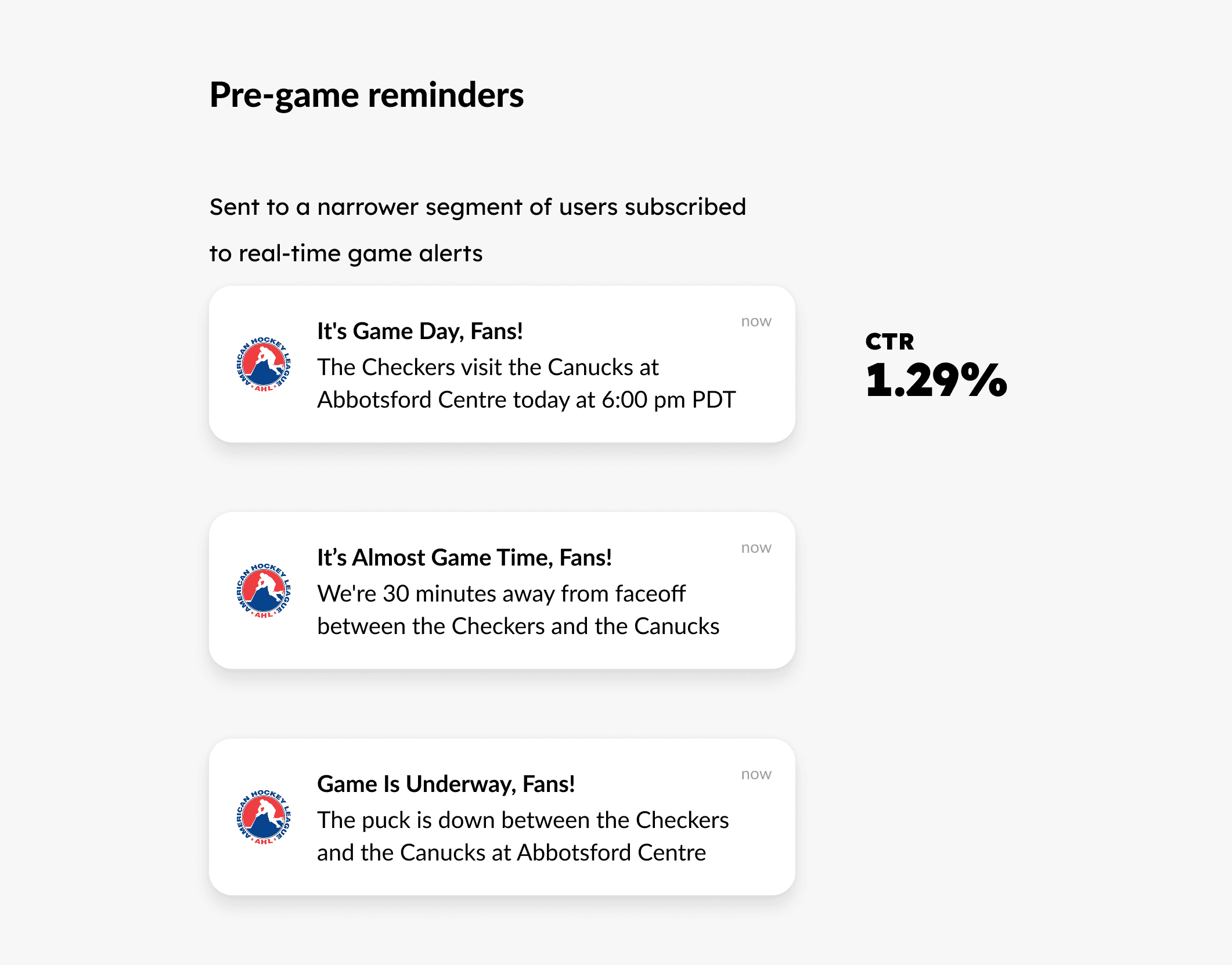 AHL hockey app push notifications - pre-game reminders